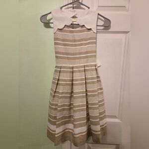Bonnie Jean Tan and White Striped Minimalist Kids Dress